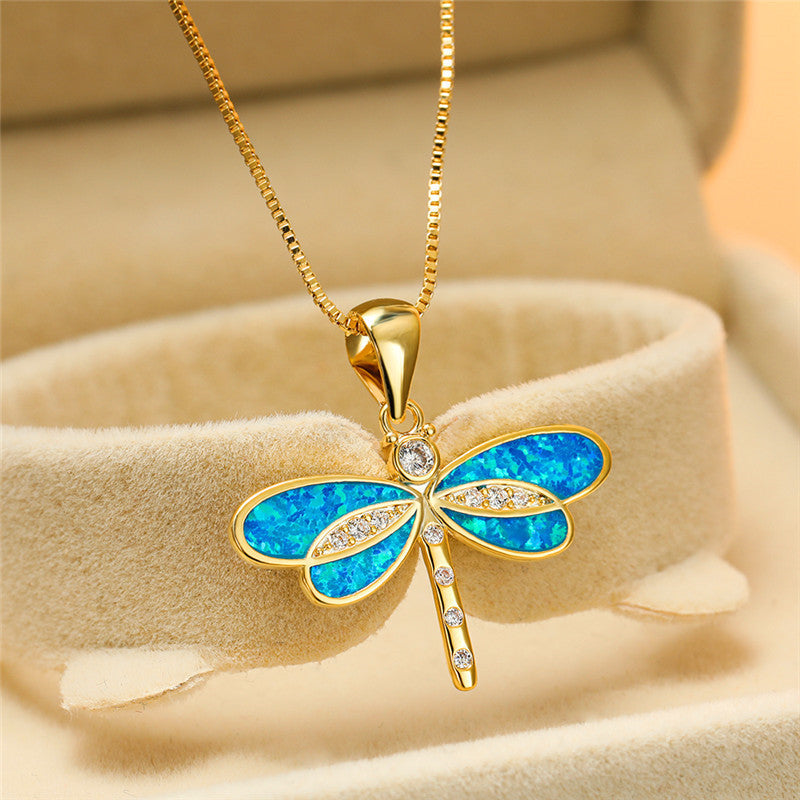 Opal-Embellished Golden Butterfly Necklace