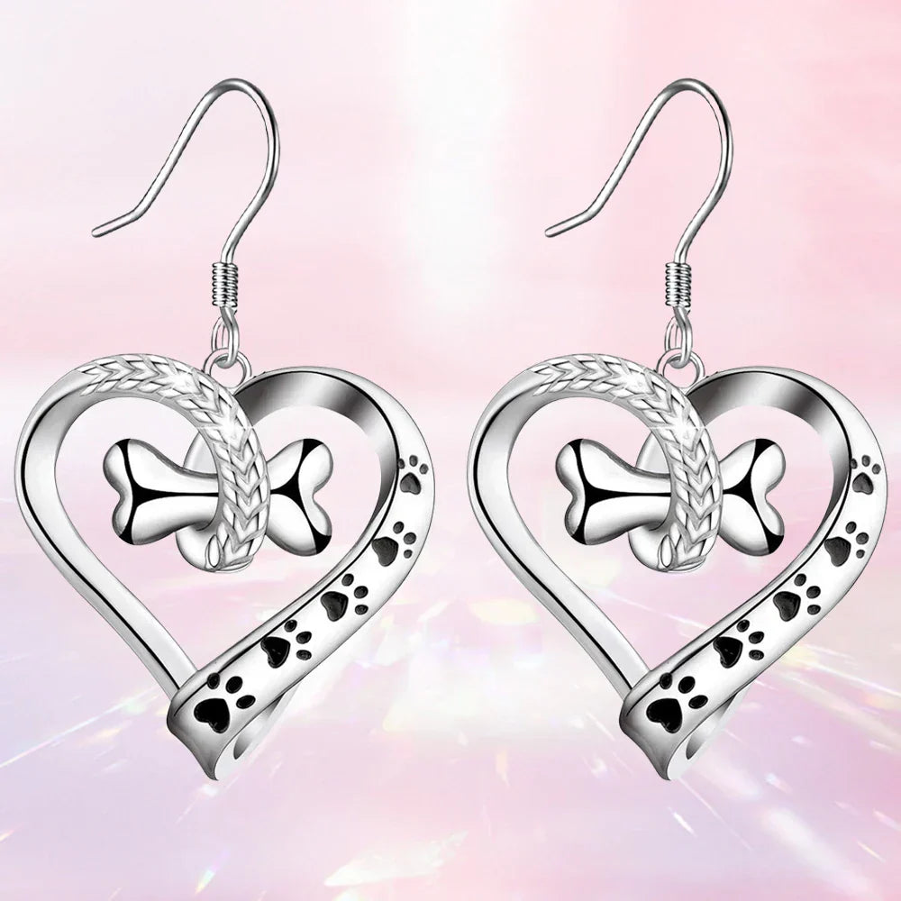 2-Piece Jewelry Set Featuring Paw, Heart, and Bone Charms