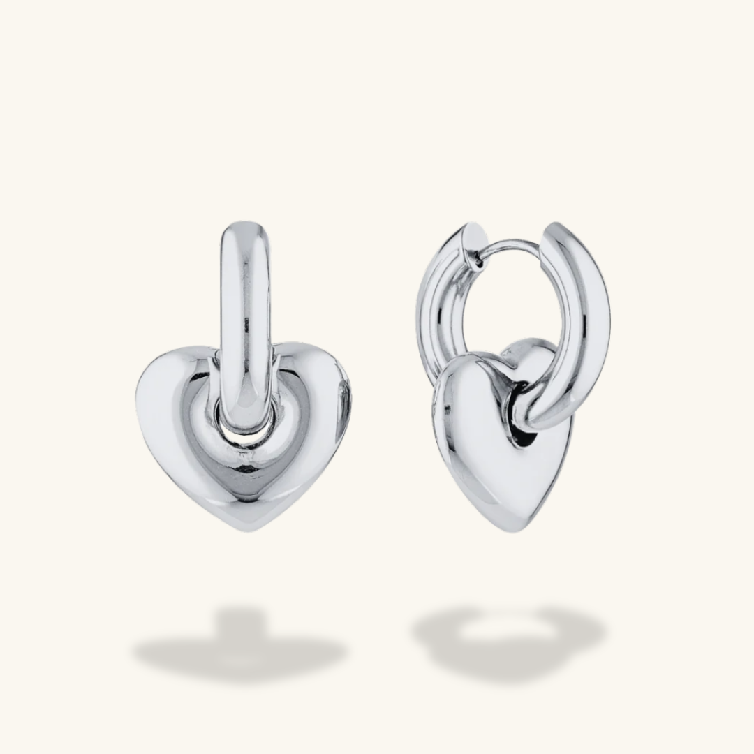 Lisa Puffy Heart Earrings (Silver)