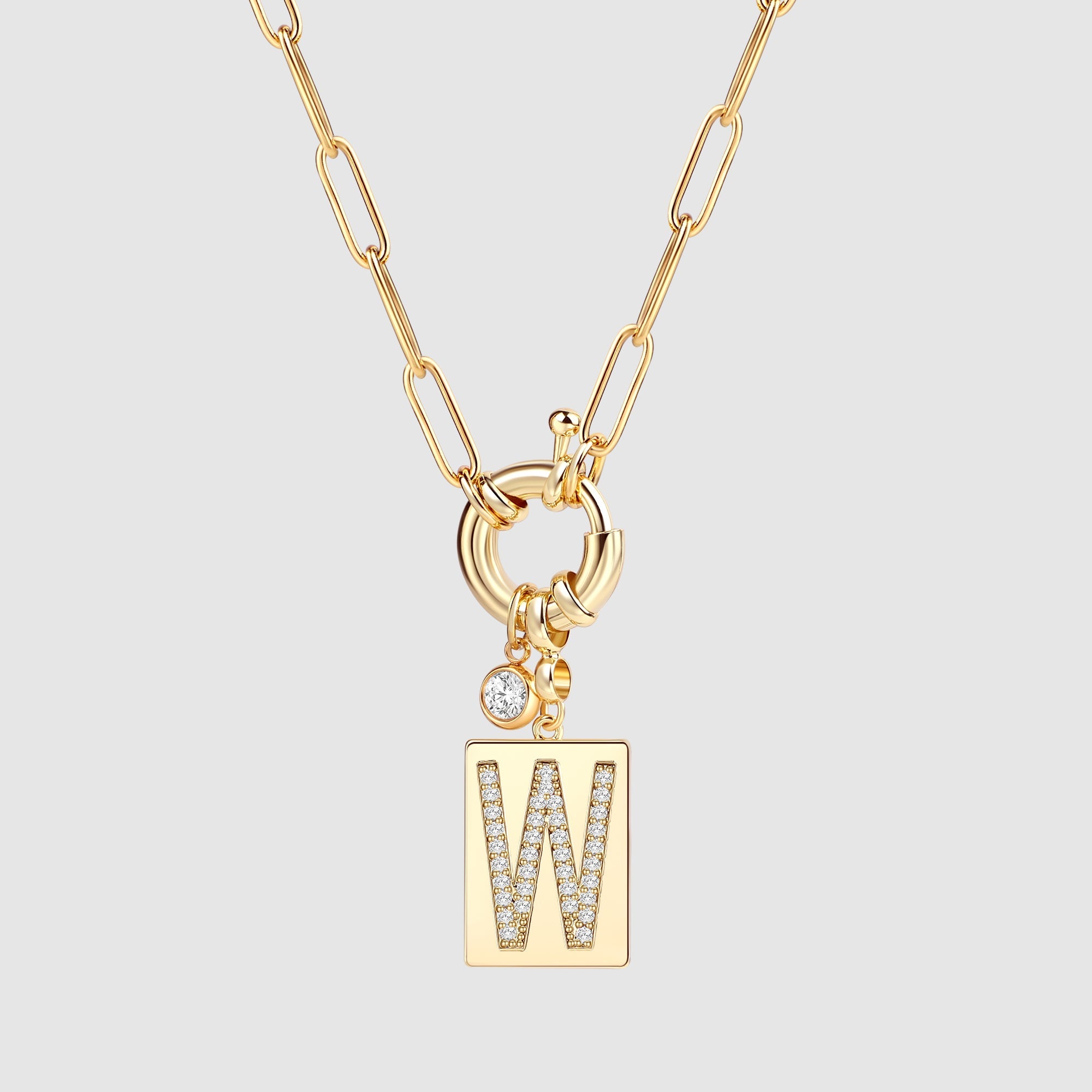 Pave Initial Pendant Necklace with Paperclip Chain