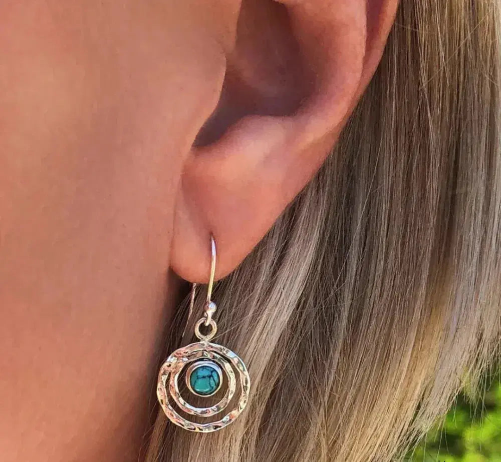 Anna-Sophie Boho Saturn Earrings Featuring Turquoise Stone in Silver and Gold