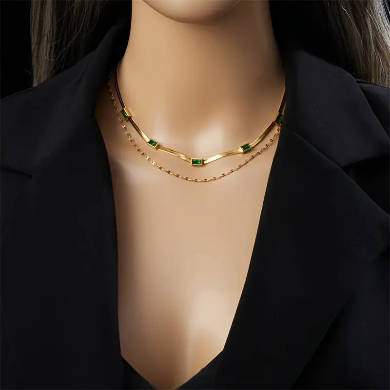 Sorella Gem Vintage-Inspired Double-Layer Gold Necklace