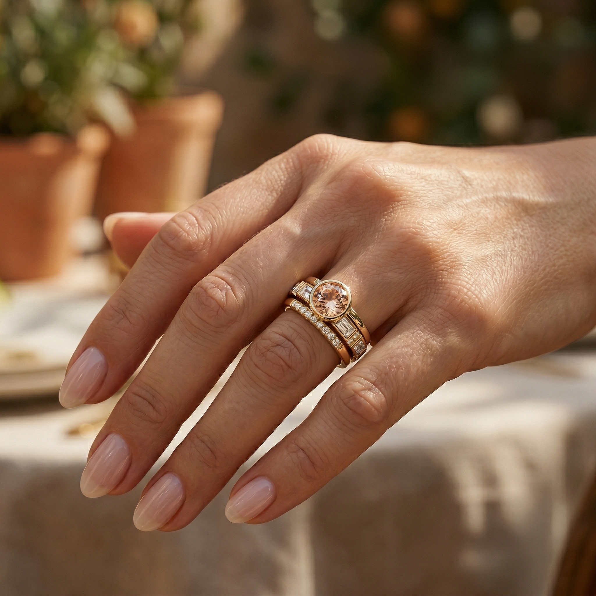 Hope - Inlay Crystal Gold Ring Set