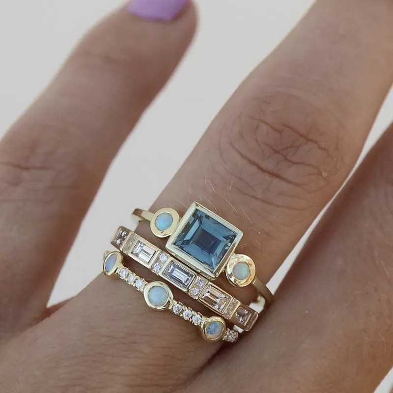 Retro Blue Crystal Ring