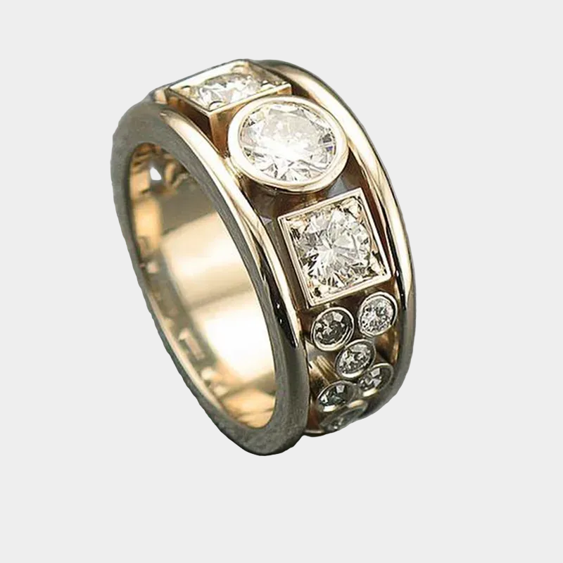 Antique Gold Ring Adorned with Zirconia