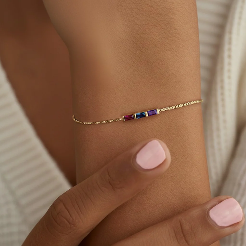Dainty Baguette Birthstone Bracelet