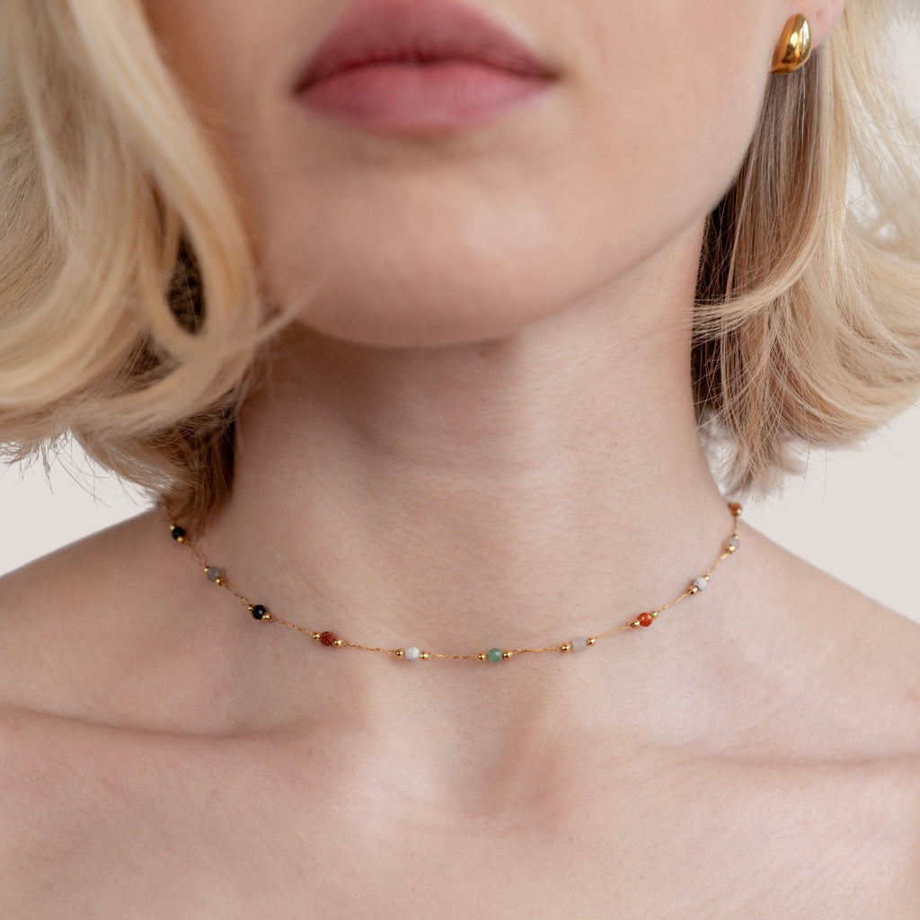 Gertruda – Vibrant Golden Necklace with Colorful Accents