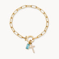 Birthstone Cross Charm Bracelet with Paperclip Design